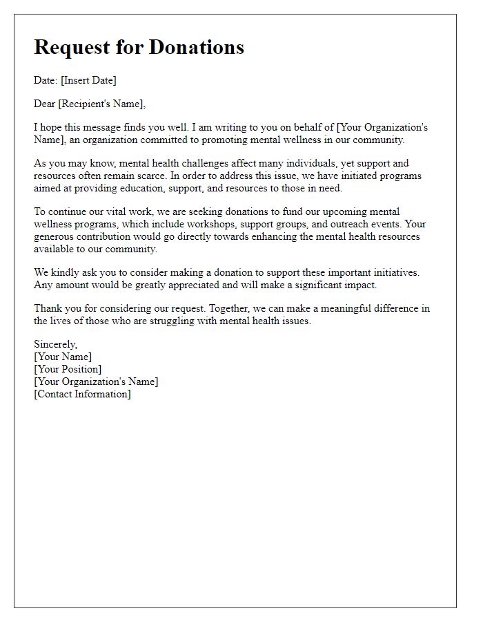 Letter template of request for donations to mental wellness programs