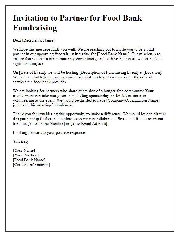 Letter template of partnership invitation for food bank fundraising