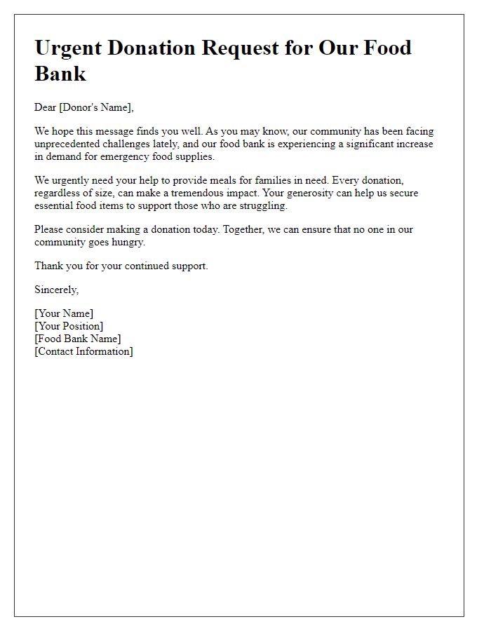 Letter template of urgent donation request for food bank