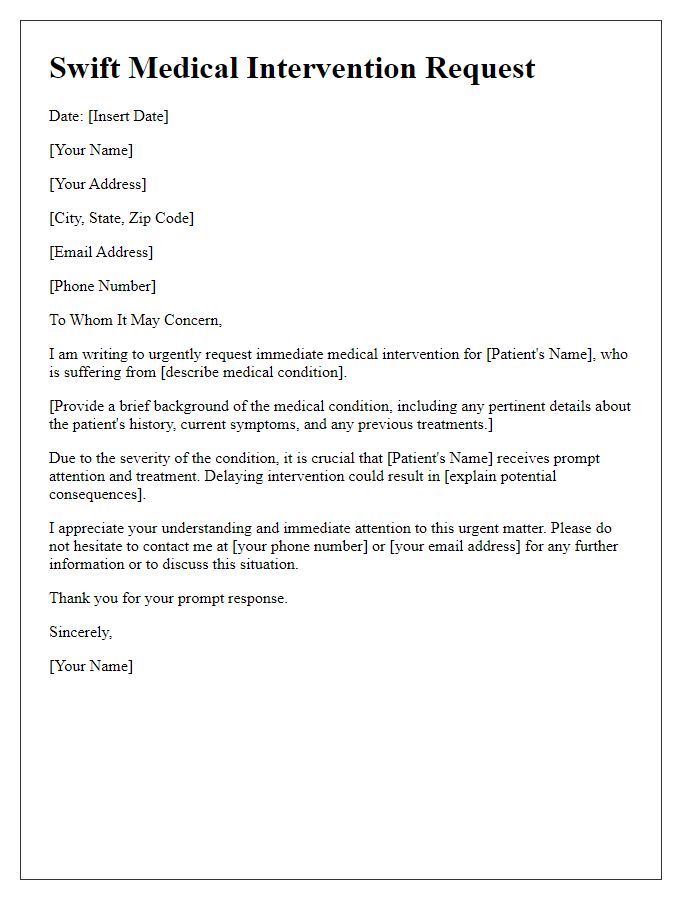 Letter template of swift medical intervention plea