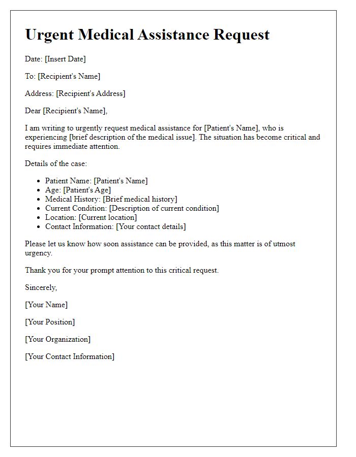 Letter template of urgent medical assistance request