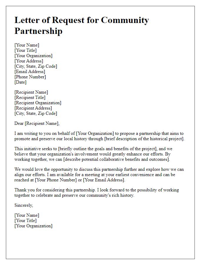 Letter template of community partnership request for historical projects