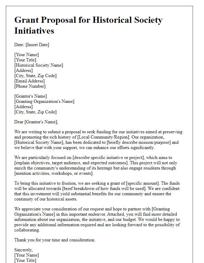 Letter template of grant proposal for historical society initiatives