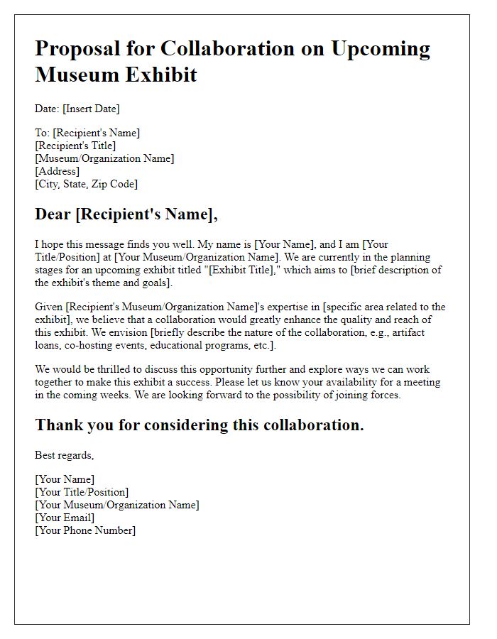 Letter template of museum exhibit collaboration suggestion