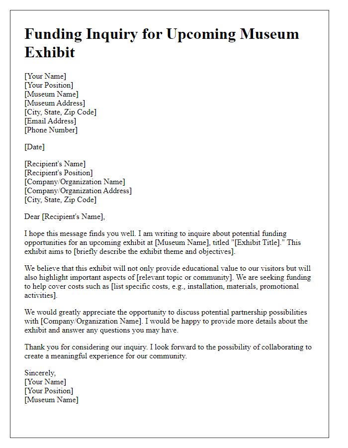 Letter template of museum exhibit funding inquiry