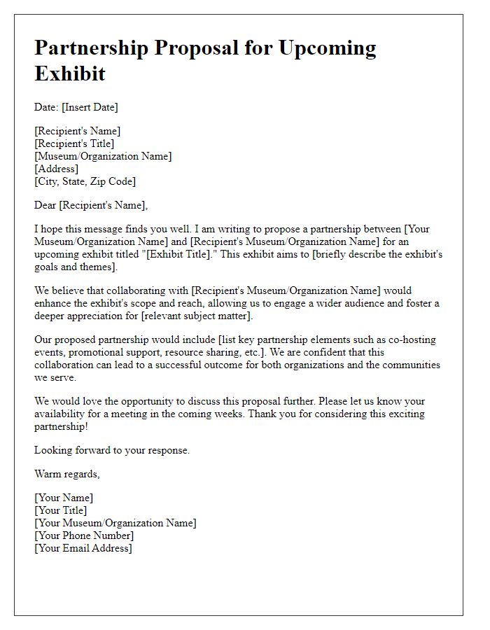 Letter template of museum exhibit partnership proposal