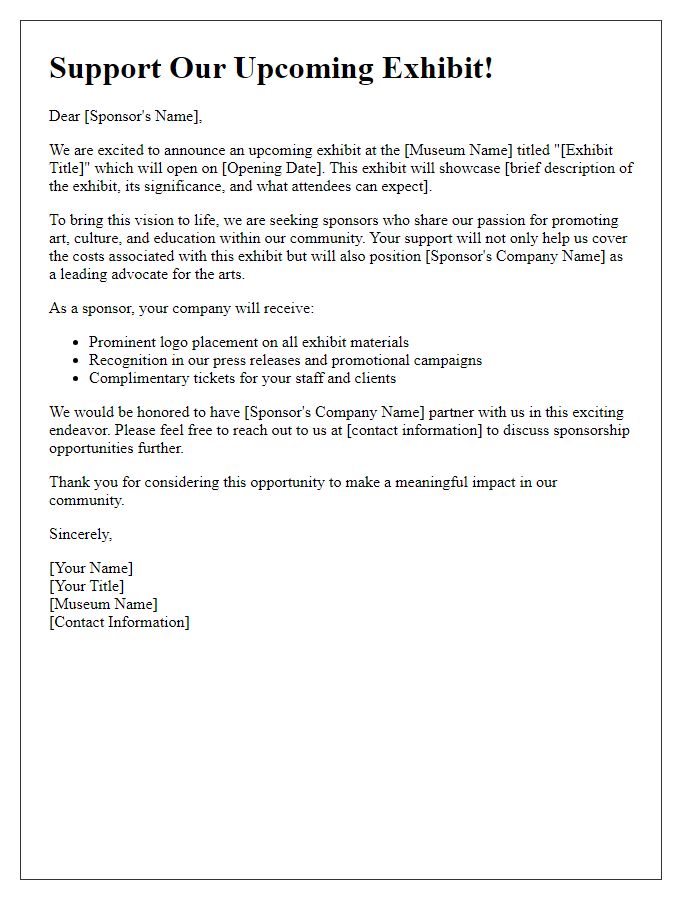 Letter template of museum exhibit sponsorship appeal