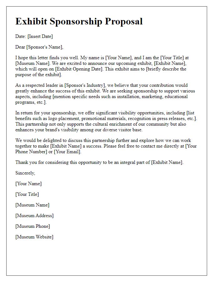 Letter template of museum exhibit sponsorship introduction