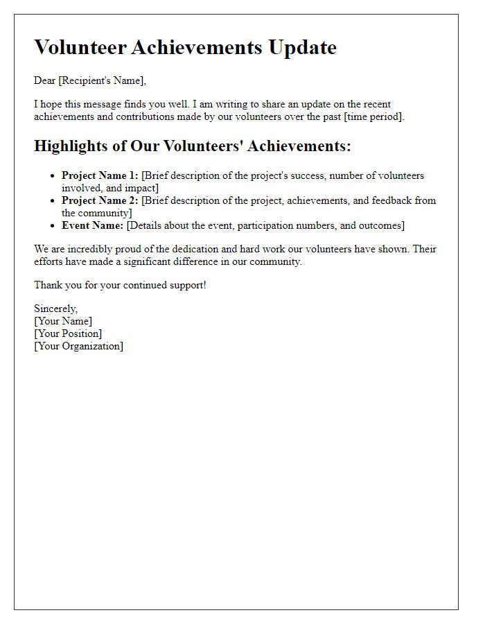 Letter template of volunteer achievements update