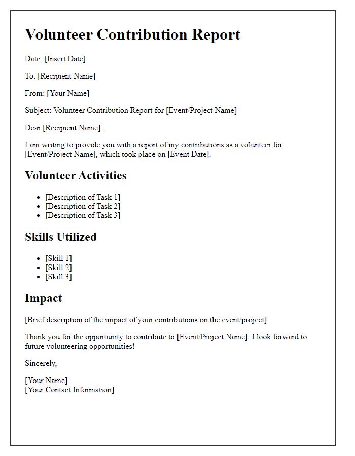 Letter template of volunteer contribution report