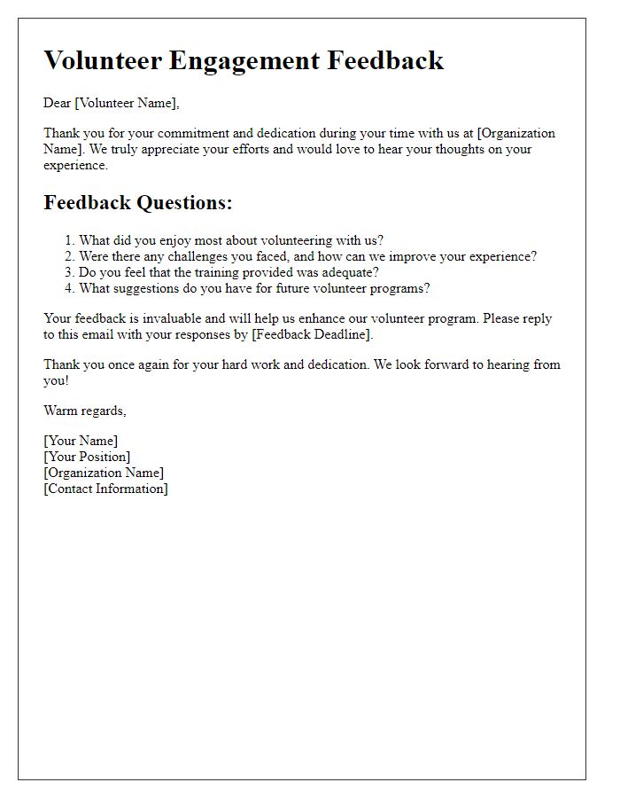 Letter template of volunteer engagement feedback