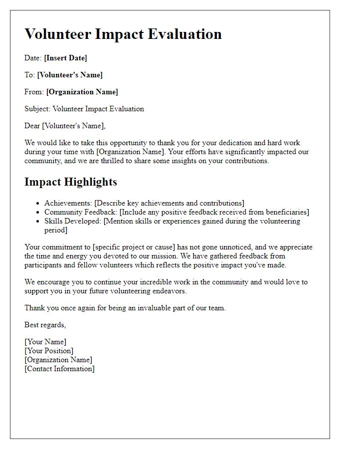 Letter template of volunteer impact evaluation