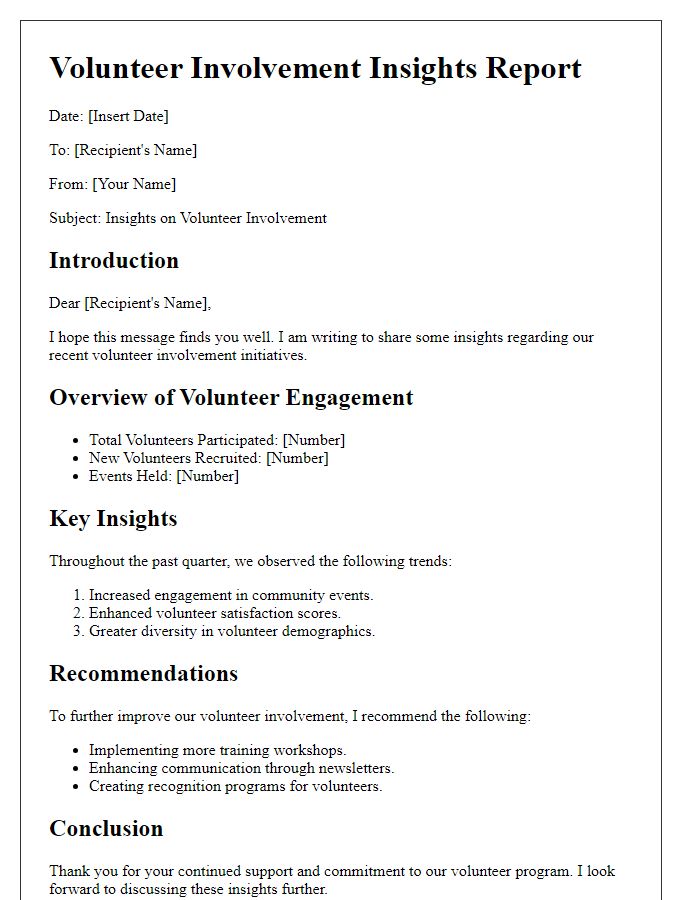 Letter template of volunteer involvement insights