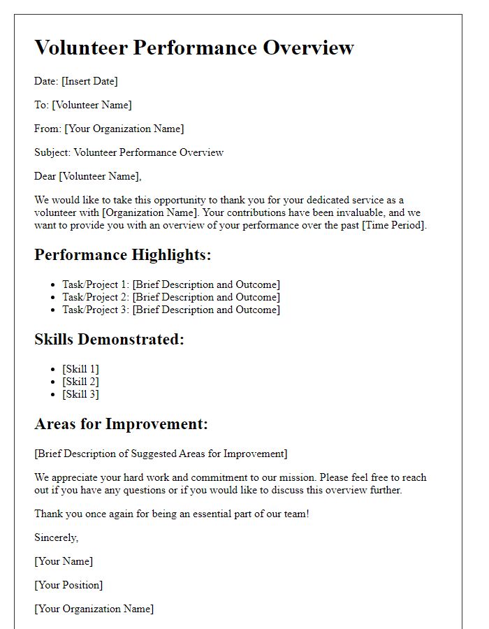 Letter template of volunteer performance overview