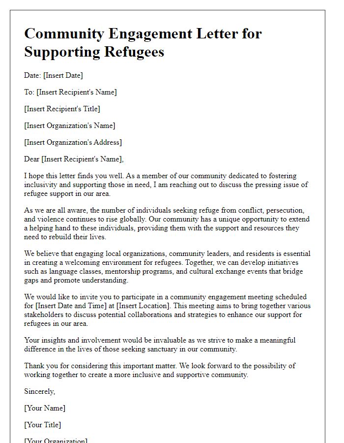 Letter template of community engagement for supporting refugees