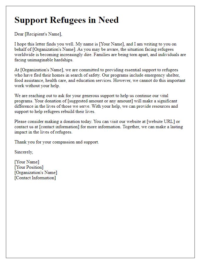 Letter template of fundraising letter for refugee support