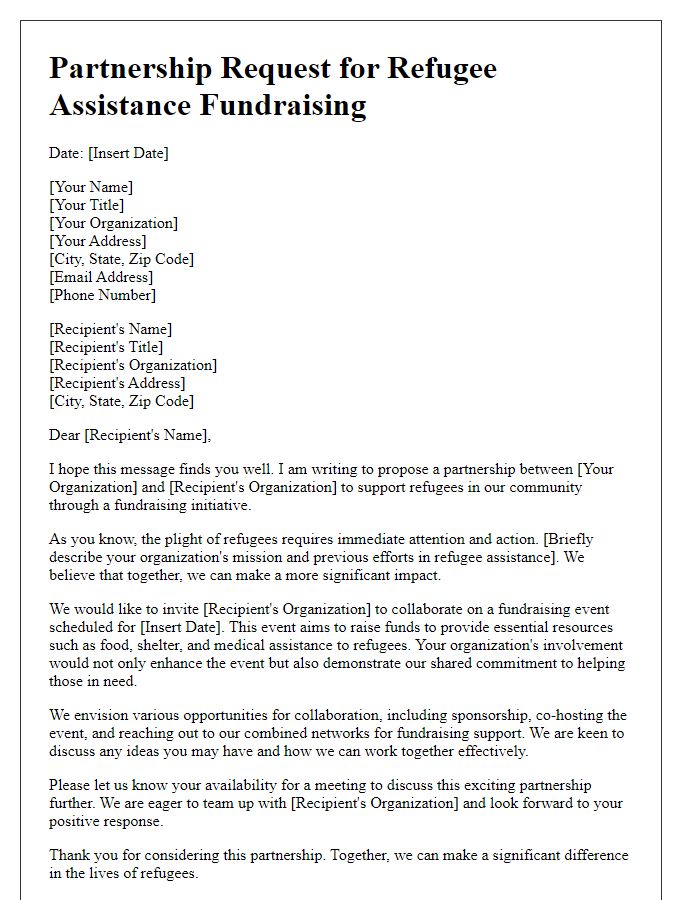 Letter template of partnership request for refugee assistance fundraising