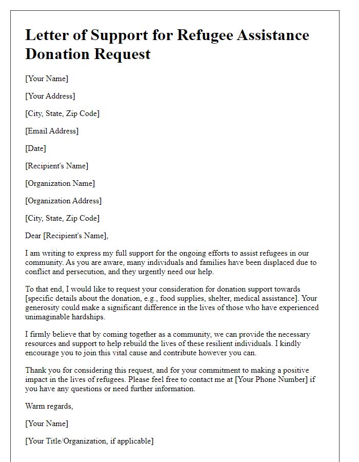 Letter template of support for refugee assistance donation request