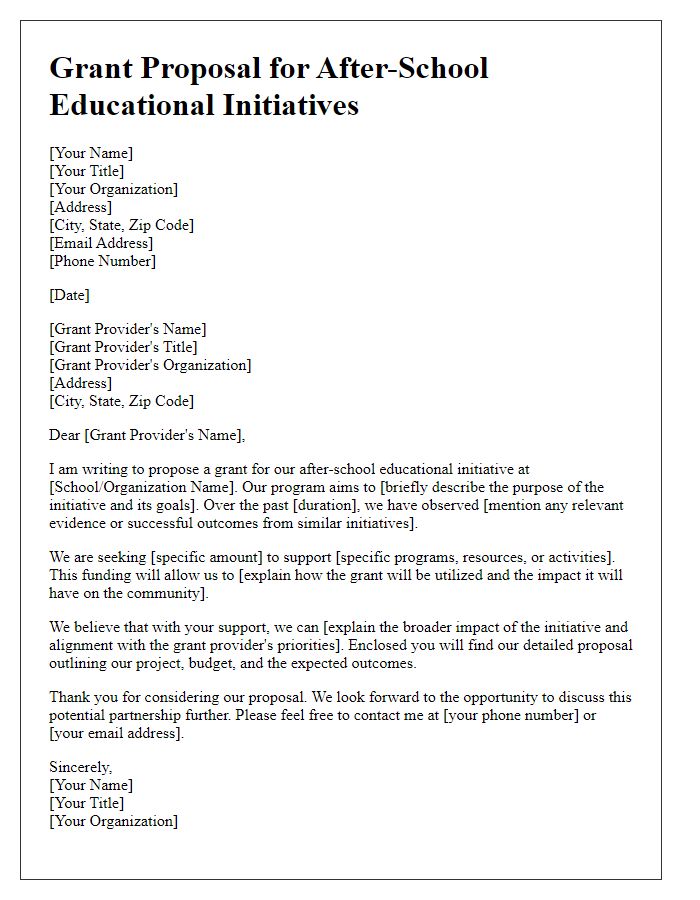 Letter template of grant proposal for after-school educational initiatives