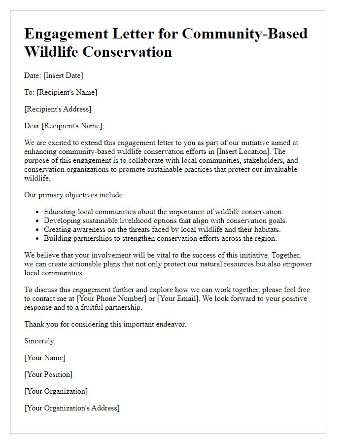 Letter template of engagement for community-based wildlife conservation efforts.