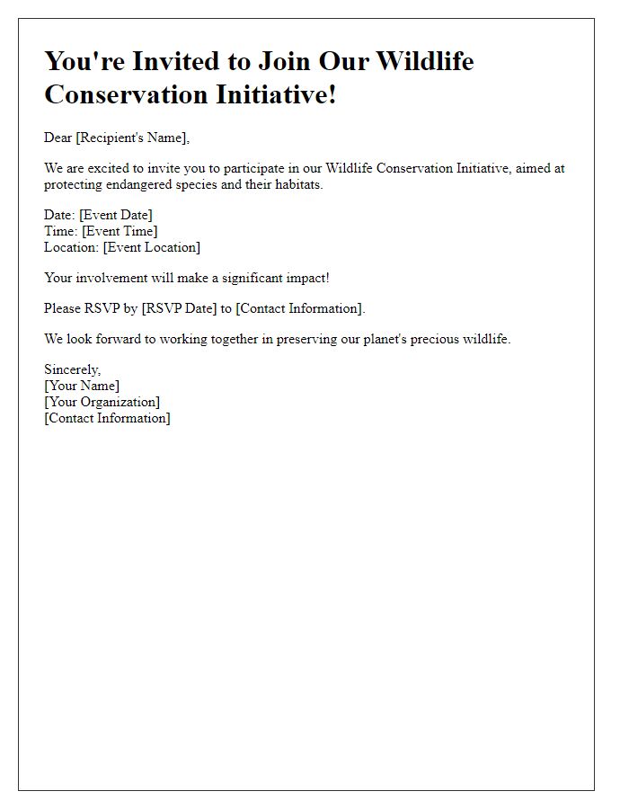 Letter template of invitation to join wildlife conservation initiatives.