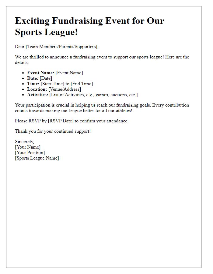 Letter template of announcement for sports league fundraising event details