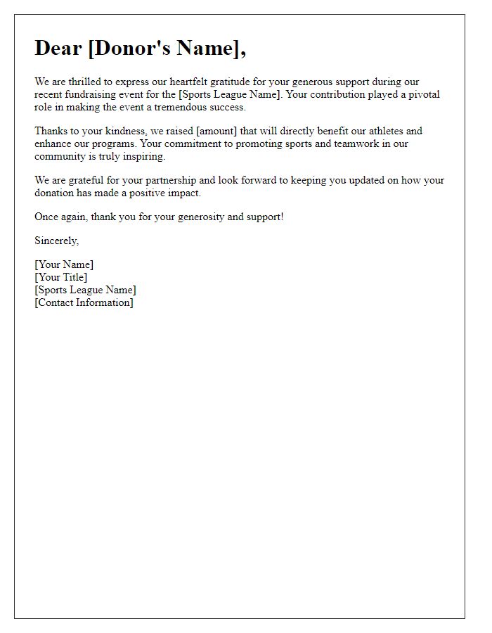 Letter template of appreciation to donors for sports league fundraising event