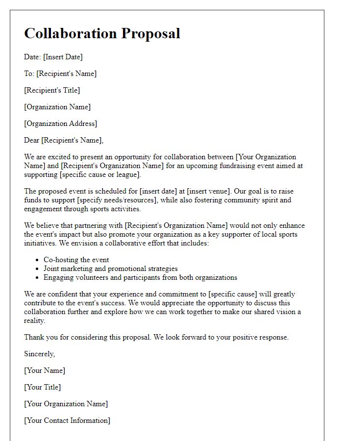 Letter template of collaboration proposal for sports league fundraising event