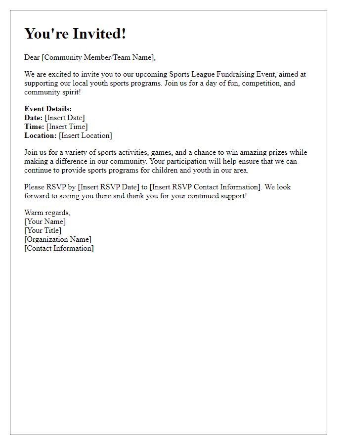 Letter template of invitation to community for sports league fundraising event