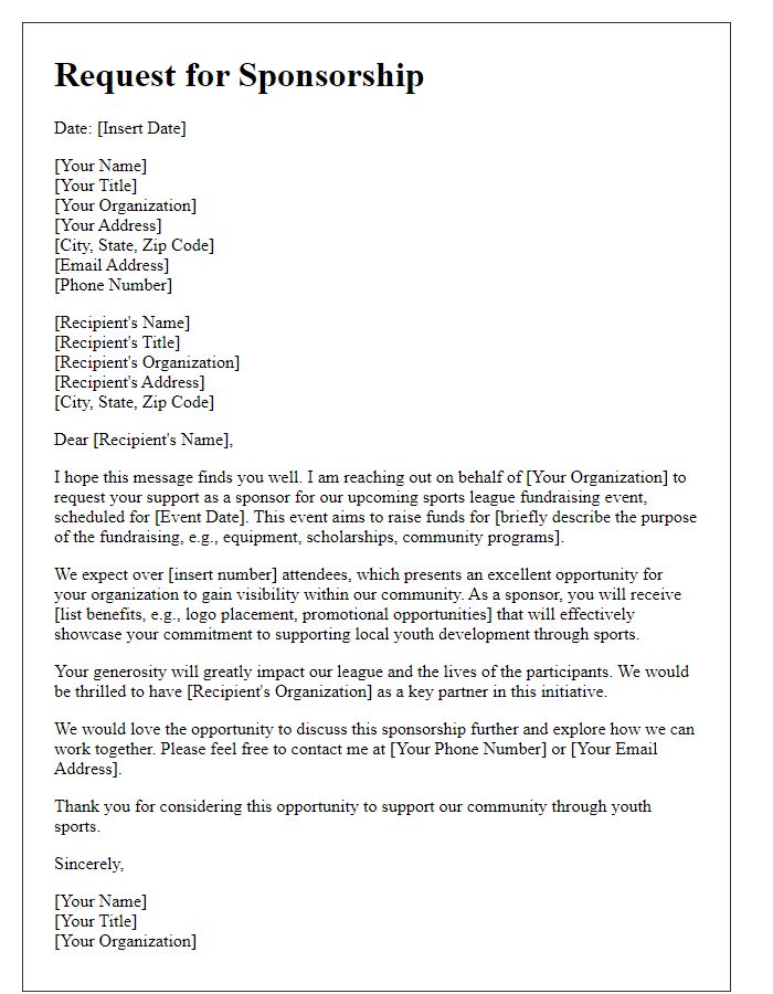 Letter template of request for sponsorship for sports league fundraising event