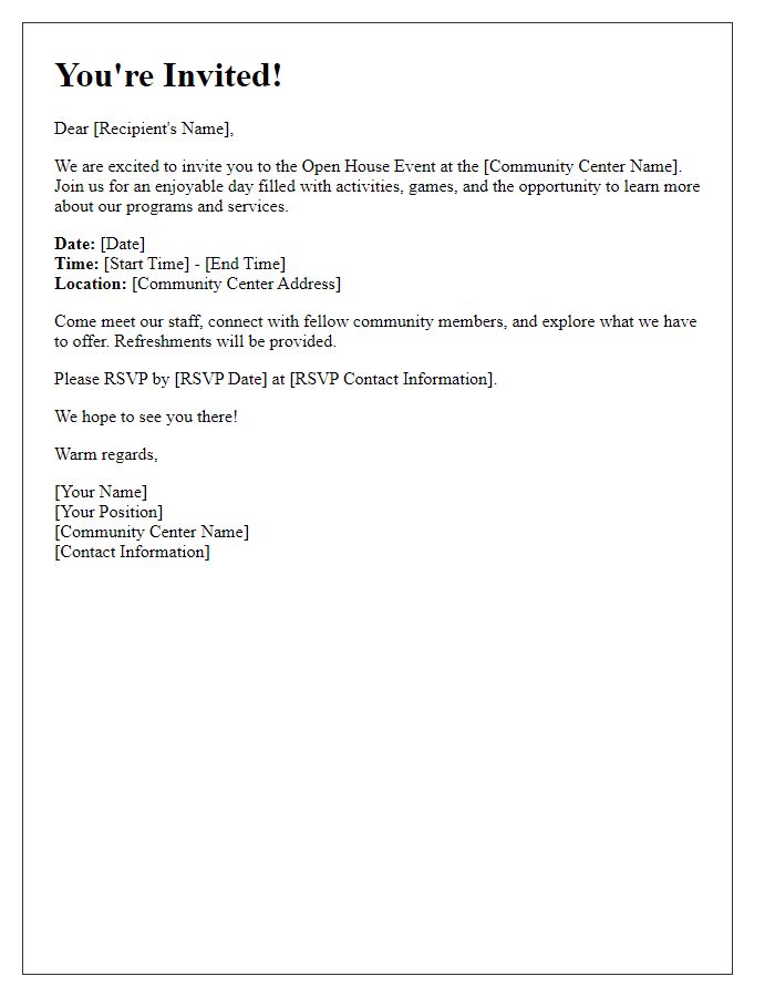 Letter template of invitation to community center open house event