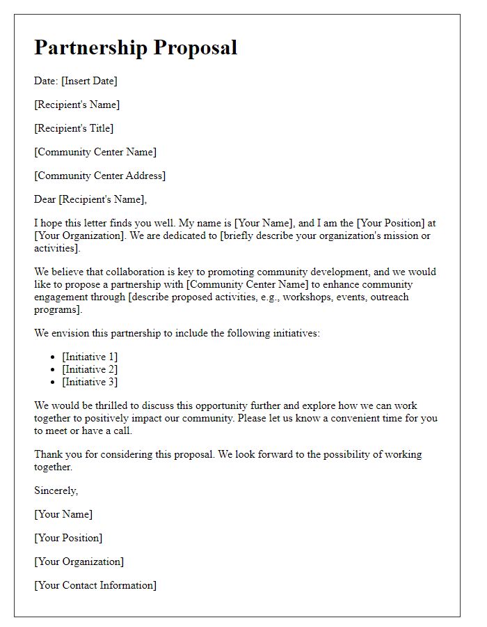 Letter template of partnership proposal for community center activities