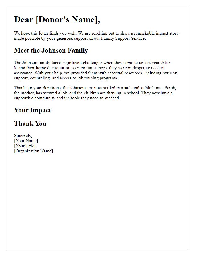 Letter template of impact stories for family support services donors