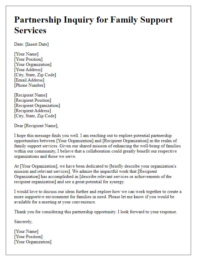 Letter template of partnership inquiry for family support services