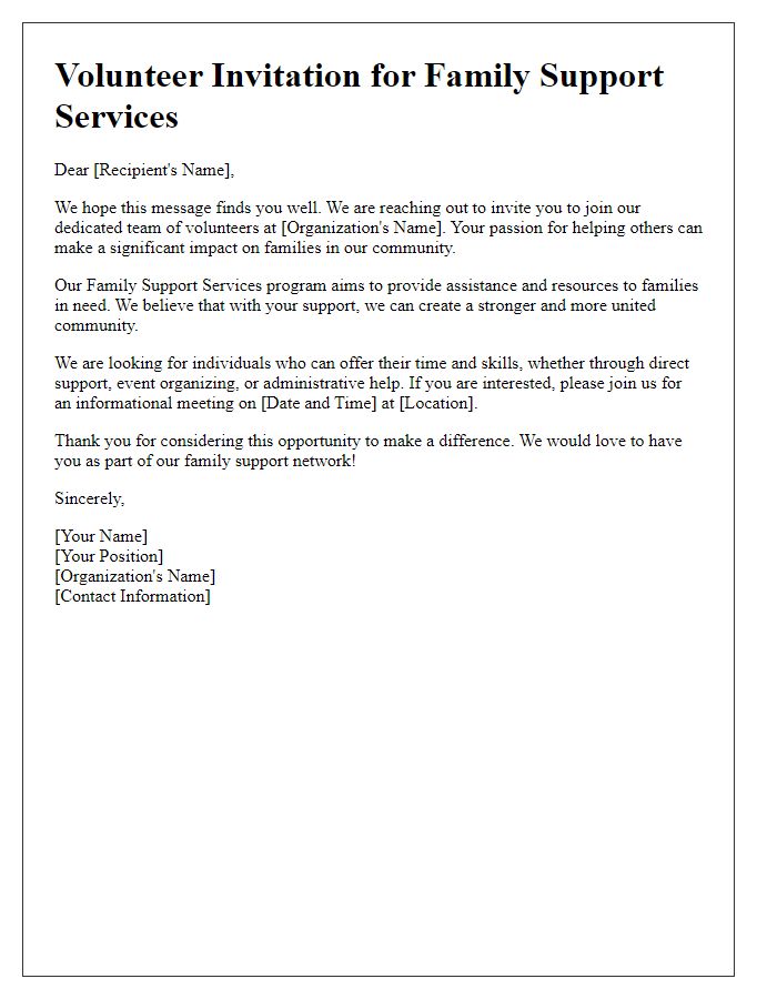 Letter template of volunteer invitation for family support services