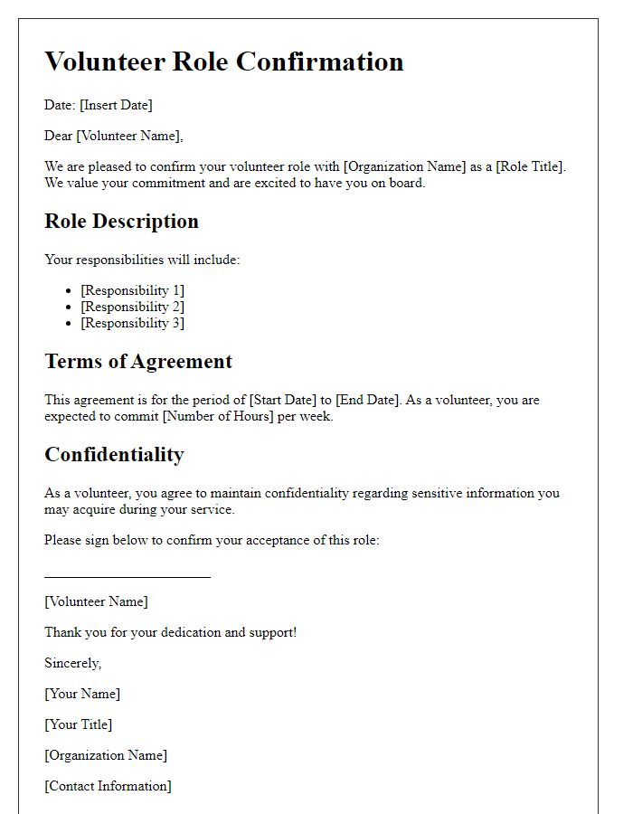 Letter template of Agreement for Volunteer Role Confirmation