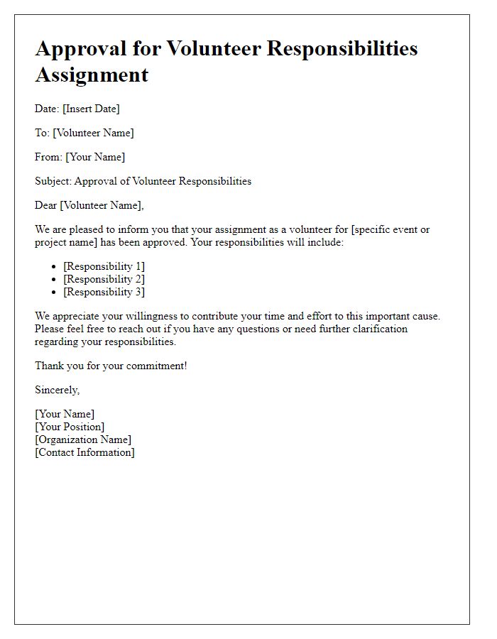 Letter template of Approval for Volunteer Responsibilities Assignment