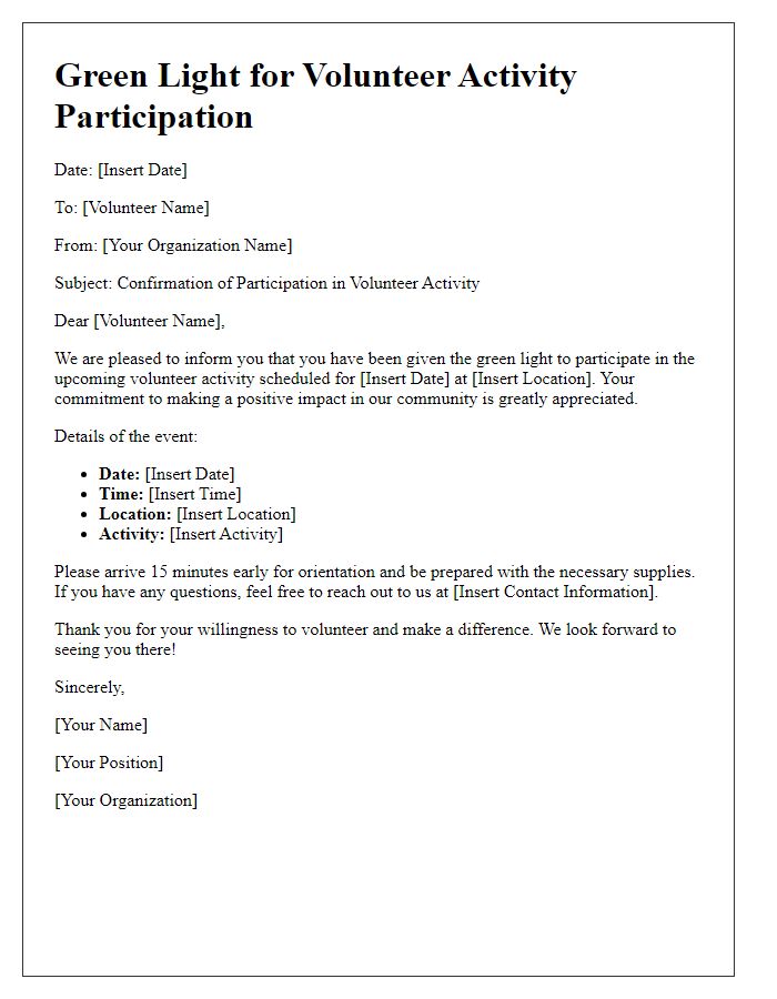 Letter template of Green Light for Volunteer Activity Participation