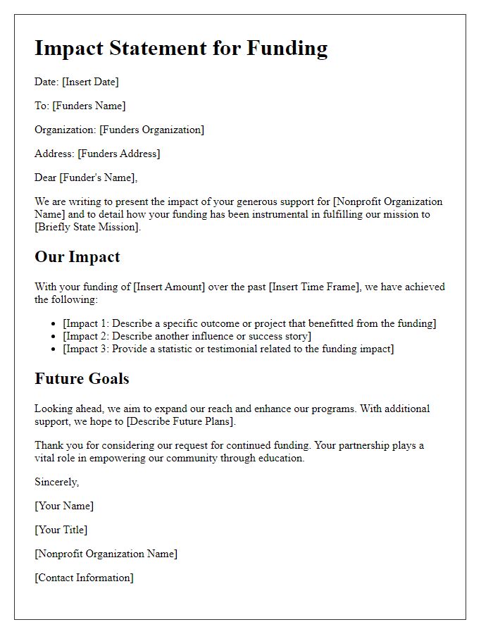 Letter template of impact statement for educational nonprofit funding