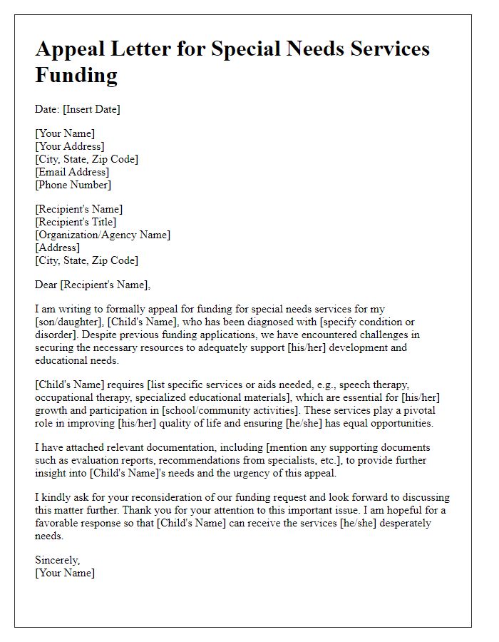 Letter template of appeal for special needs services funding