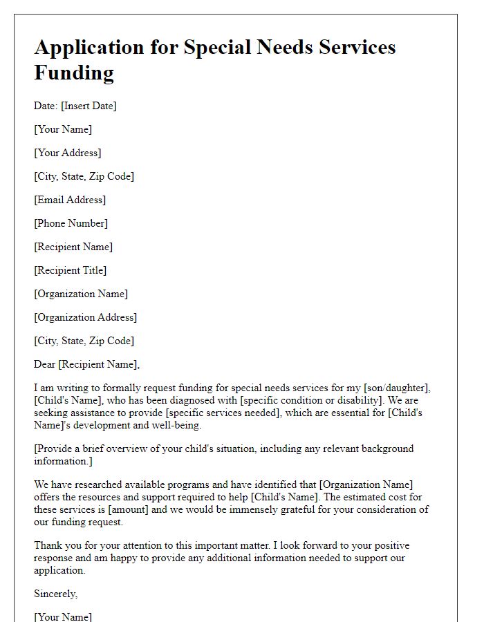 Letter template of application for special needs services funding