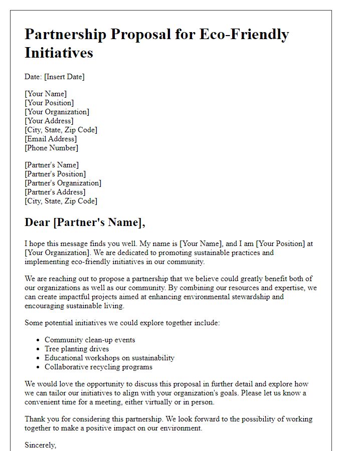 Letter template of partnership proposal for eco-friendly initiatives