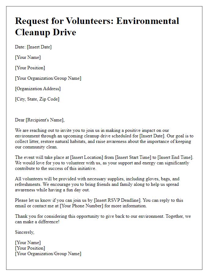 Letter template of request for volunteers for environmental cleanup drives