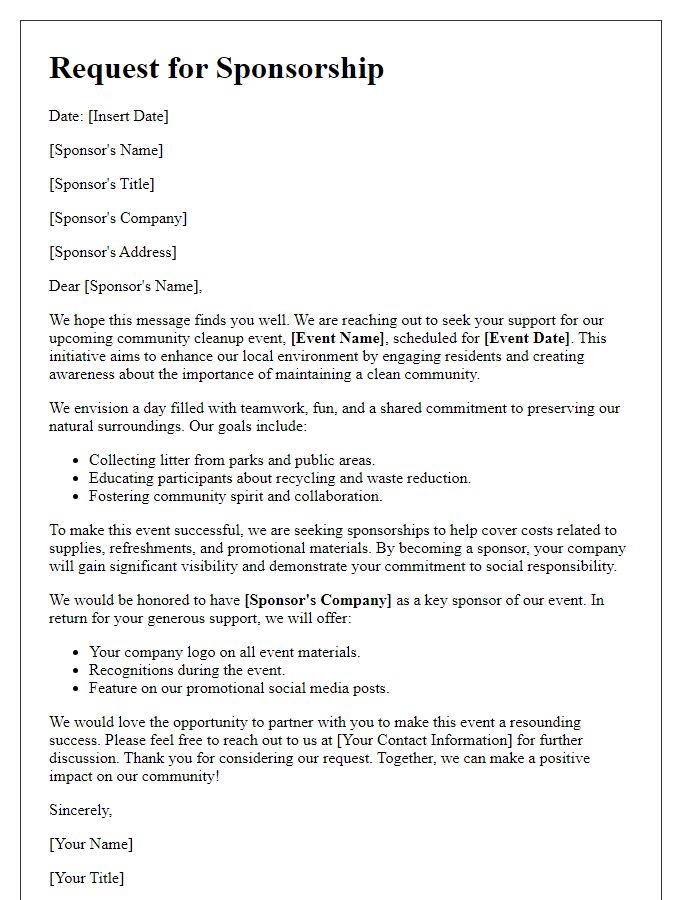 Letter template of sponsorship appeal for community cleanup events