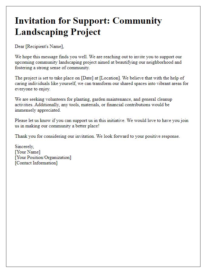 Letter template of invitation for support in community landscaping projects