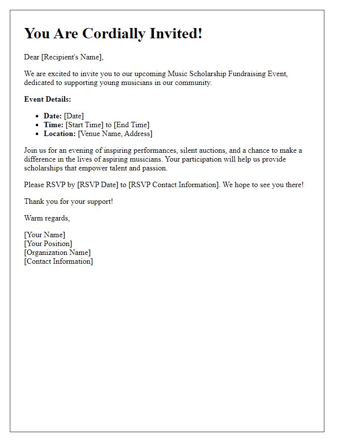 Letter template of invitation to music scholarship fundraising event