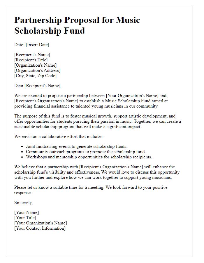 Letter template of partnership proposal for music scholarship fund