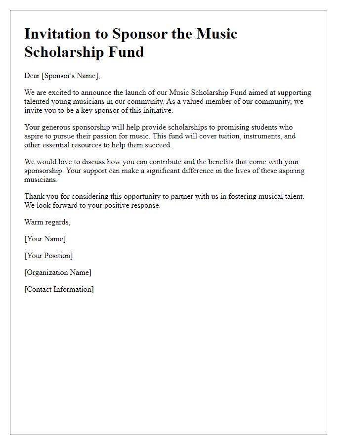 Letter template of sponsorship invitation for music scholarship fund