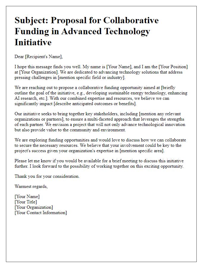 Letter template of pitch for collaborative funding in an advanced technology initiative