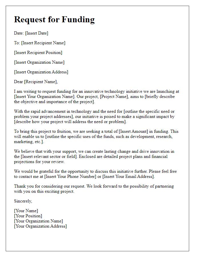 Letter template of request for funding for a groundbreaking tech initiative